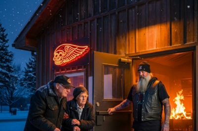 An elderly couple knocked on a Hell’s Angels clubhouse door in the middle of a freezing night and said, “We can’t walk anymore. Can we stay one night?” The room went completely silent. Then the chapter president stood up and said four words nobody expected.