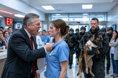 She saved a dying military dog in the ER. Got fired on the spot. Was walking out the door — bag packed, badge gone — when six Navy SEALs walked in. They didn’t yell. They didn’t threaten. They just asked one question: Who fired her?