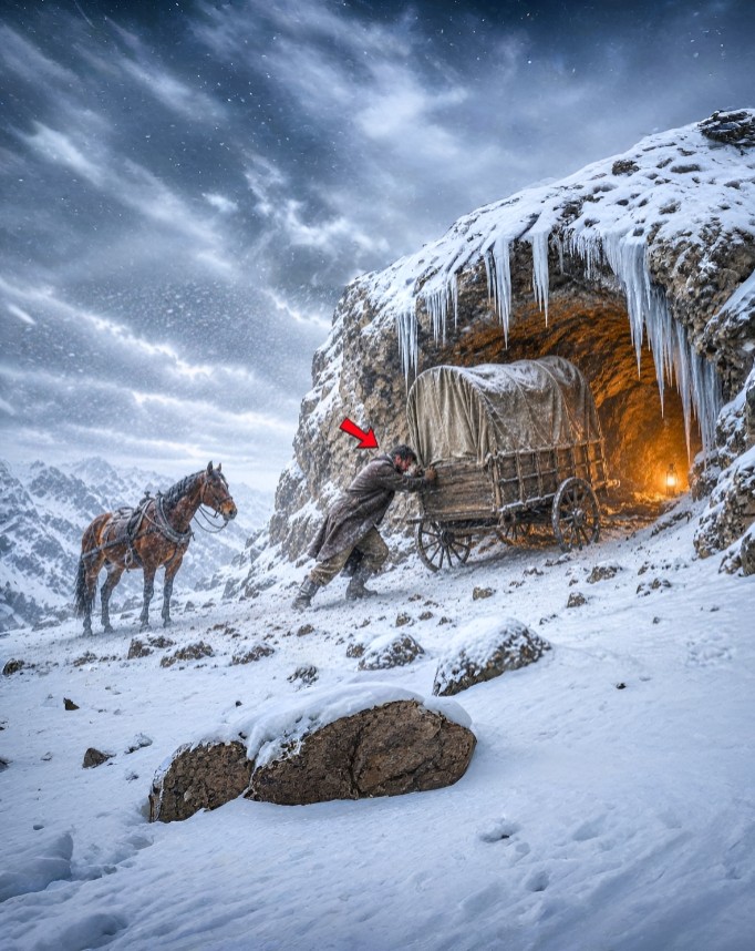 He Pulled a Wrecked Wagon Into a Rock Hollow and Sealed Every Gap — The Blizzard Never Touched Him