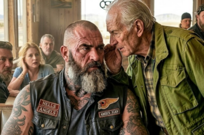 In a quiet Nevada diner, an 82-year-old veteran whispered four words to a Hells Angel. The biker’s scowl didn’t just fade—it shattered. What the old man said next left the room in stunned silence.