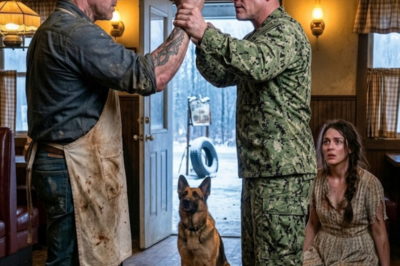 A Navy SEAL stopped at a lonely roadside diner during a storm. Something about the waitress’s eyes made him stay. When a man raised his hand to hit her, the German Shepherd rose first. But the real twist wasn’t the rescue — it was what he found in the basement.