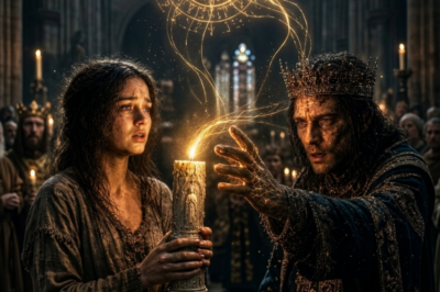 They forced the orphan girl to hold the dead saint’s candle because no noble daughter would risk it. Then the cursed king—who hadn’t obeyed anyone in 7 years—rose from his throne, crossed the forbidden line, and knelt at her feet. Not to the crown. Not to the saint. Just to her little flame.
