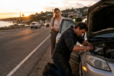 I pulled over to fix a stranger’s car on the side of the road—covered in grease, already late, sleeves rolled up. She laughed at my dumb joke. Then her phone buzzed. Mine buzzed. Turns out, she *was* my blind date. Best breakdown I’ve ever had.