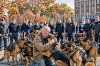 Nobody Knew the Old Farmer at the Memorial — Until 7 K9 Dogs Left Their Handlers and Ran Toward Him