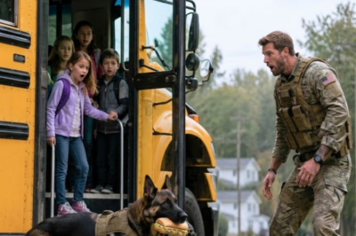 The school bus pulled up. His daughter started walking toward it. Then the German Shepherd slammed into the doors and refused to move. The retired Navy SEAL told him to stop. The dog wouldn’t budge. That’s when the dad leaned in close — and smelled something that turned his blood cold.