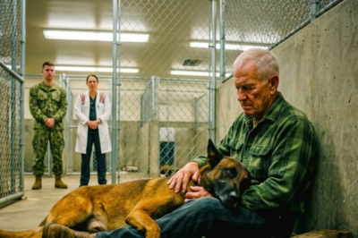 For 6 months, this military dog attacked everyone who came near him. Trainers. Vets. Even handlers he knew. They were days away from putting him down. Then a quiet old farmer from Montana walked into the cage — and whispered one word. The dog collapsed at his feet.