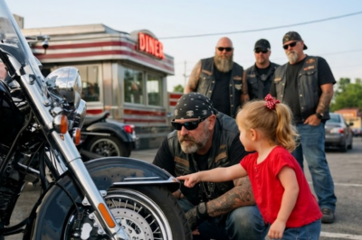 She was 7 years old, wearing Velcro sneakers, and walked straight toward 30 Hells Angels. Everyone froze. Her mother prayed. But Lily had seen something the adults didn’t. One small girl. One dark secret. And what happened next didn’t just stop a crime.