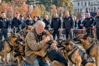 They said he was just a homeless farmer. Then 7 elite K9s broke rank dragging their handlers—just to cry at his feet. Turns out, the imported tactical dogs were once his broken rescues. And he never came to take them back. He came to say goodbye.