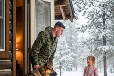 A barefoot little girl showed up at a Marine’s door in a blizzard. No coat. No shoes. Shaking. They hurt my mom. She can’t stand up. He grabbed his jacket and his K9 — and walked straight into the storm. What he found in that dark trailer broke him.