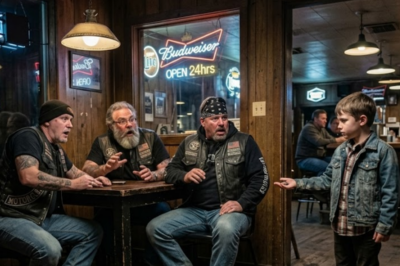 An 8-year-old boy limped into a biker bar alone. Split lip. Black eye. Leg barely working. 200 Hells Angels went dead silent. Then he held up a crumpled drawing. Where we will live. He’d walked 2.5 miles in the dark to find someone strong enough to help.