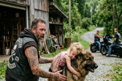 A 7-year-old girl carried by a Rottweiler through a frozen forest. Barefoot. In February. She walked into a biker clubhouse and whispered: They’re hurting my mama. Then she gave her last name. And the room went silent. Because that’s when he realized—she was his daughter.