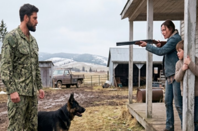 A Navy SEAL returned home after 9 years — expecting an empty, rotting farmhouse. Instead, a single mom and her little boy had been living there, quietly fixing the roof, keeping the fire burning. When he said This is my home. The 8-year-old raised a wooden rifle at him.