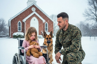 A little girl was left alone in a wheelchair outside a church in a blizzard. No coat. No gloves. Told to wait — and not to tell anyone. A Marine found her. When she ran back into the storm rather than go to a shelter he dropped his radio in the snow and went after her.